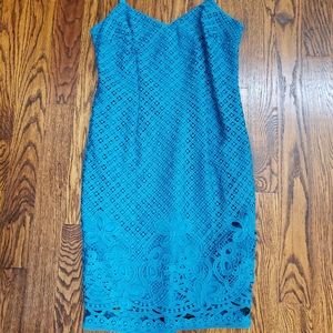 White house black market teal lace dress